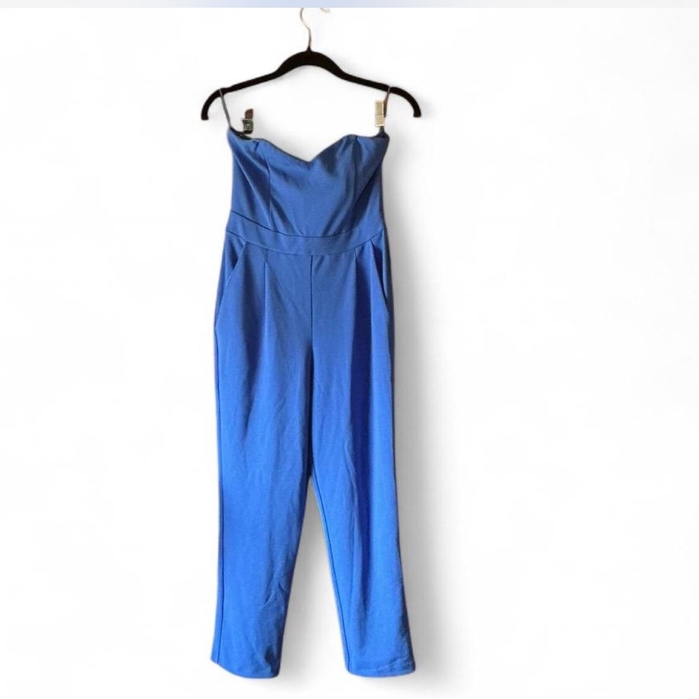 Express Vibrant Blue Strapless Jumpsuit
